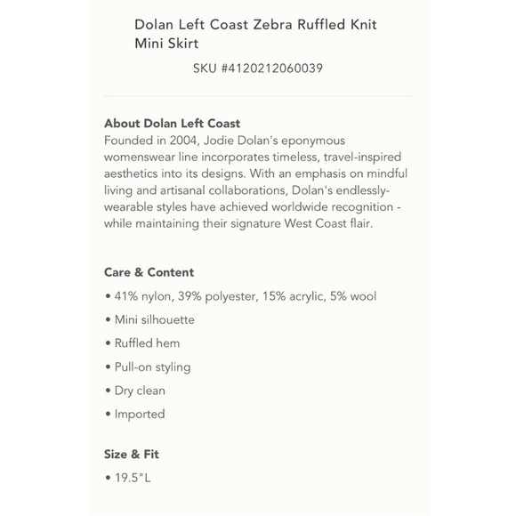 Anthropologie | NWT! Dolan Left Coast Zabra Skirt - Picture 8 of 8